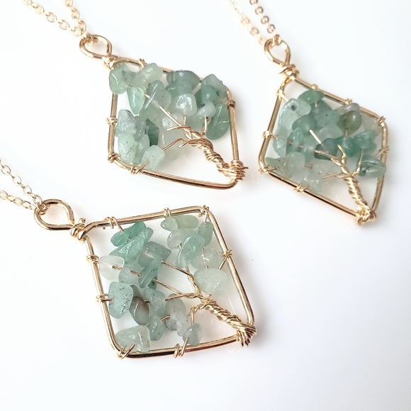 Natural aventurine tree of life pendant necklace - Picture 2 of 4